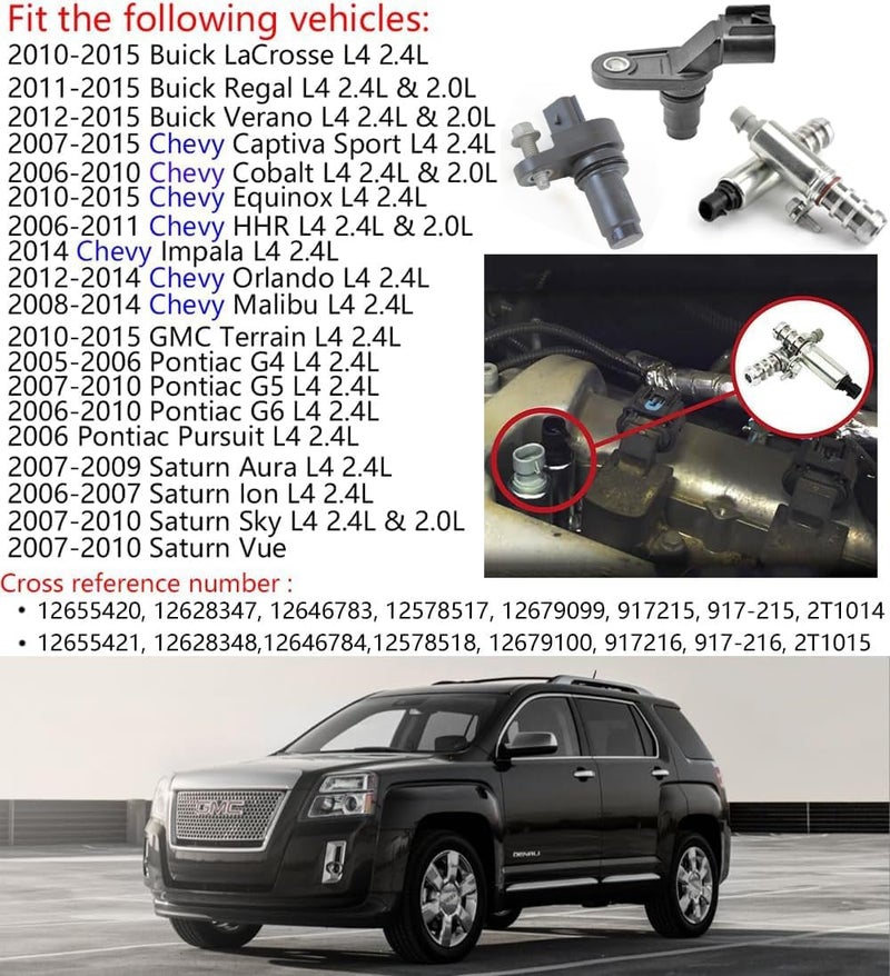 CHENHO VVT Intake & Exhaust Camshaft Position Actuator with Camshaft Sensor Crankshaft Sensor Kit for Chevy GMC Equinox Malibu Cobalt HHR Terrain Buick Pontiac Saturn 2.0L 2.2L 2.4L 12655420 - Image 2